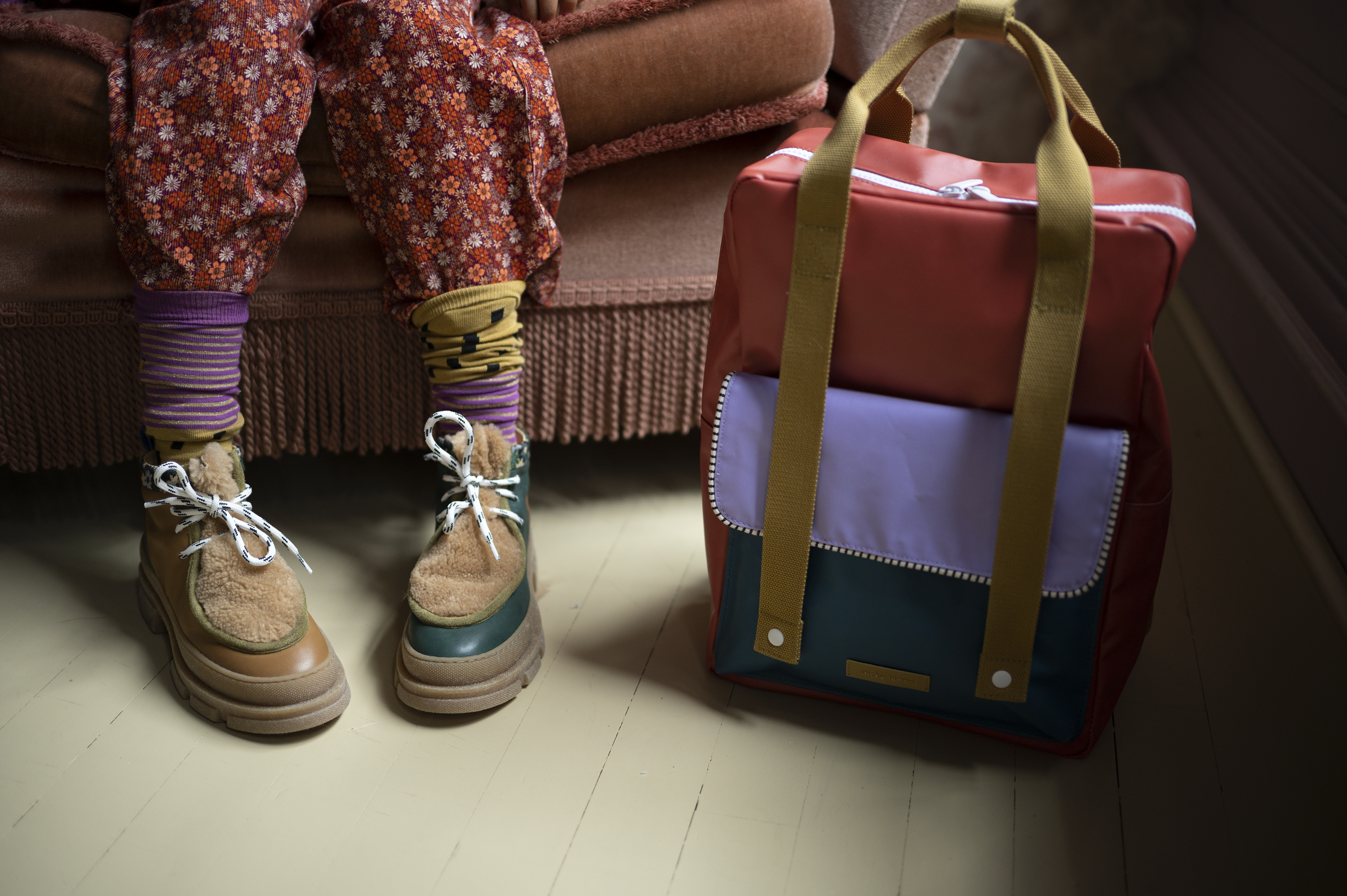 Post Red Colour Block Backpack